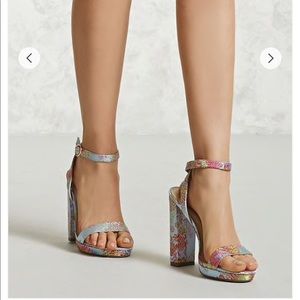 Light blue floral heels